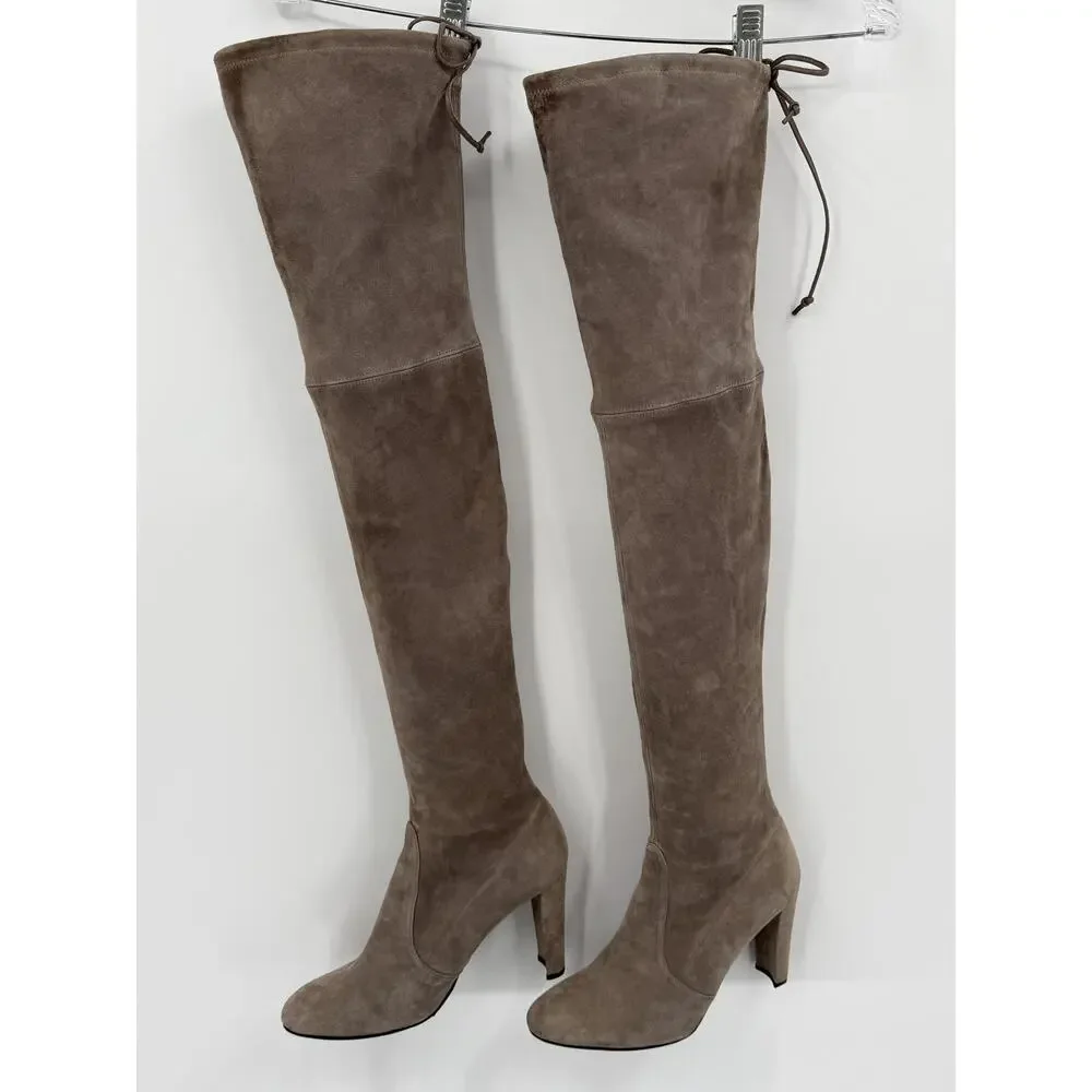 Stuart Weitzman Taupe Suede Tie-Top Over-the-Knee Boots Size 9M Fall Fashion